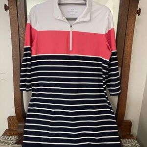Southern Tide Adie striped dress.  Hits just above the knee.    3/4 qtr sleeves